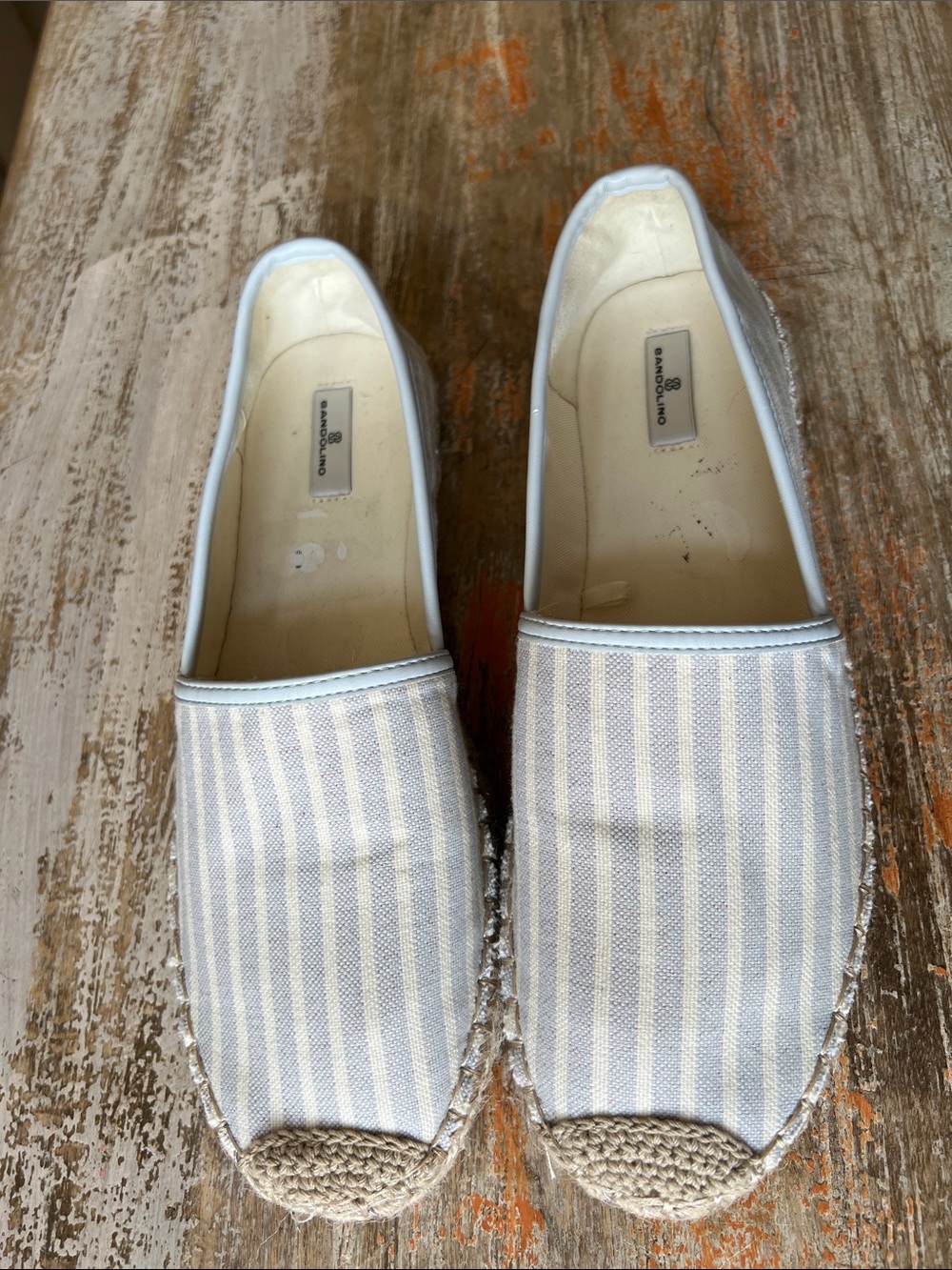 Bandolino Light Blue and Cream Striped Espadrille Slip-Ons